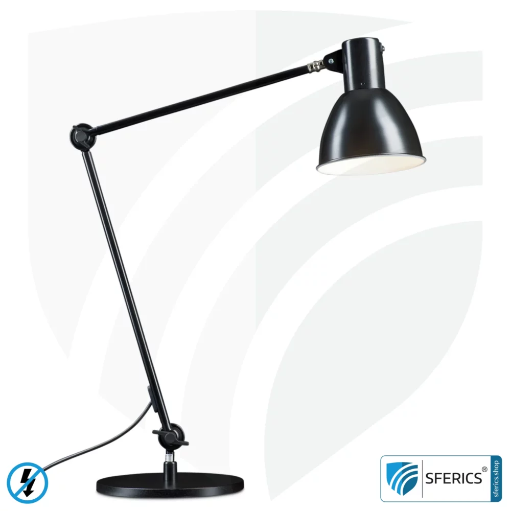 Geschirmte Lampe im Design SCHWARZ | Schreibtischlampe für den hellen Arbeitplatz oder als geniale Werklampe | E27 Fassung