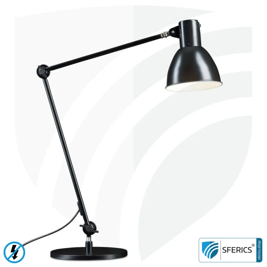Geschirmte Lampe im Design SCHWARZ | Schreibtischlampe für den hellen Arbeitplatz oder als geniale Werklampe | E27 Fassung