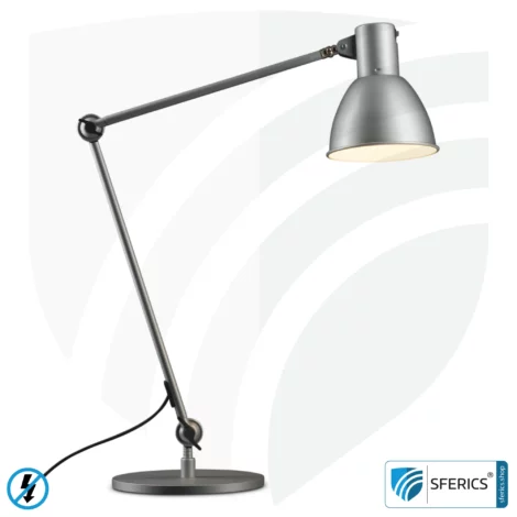 Geschirmte Lampe im Design SILBER | Schreibtischlampe für den hellen Arbeitplatz oder als geniale Werklampe | E27 Fassung