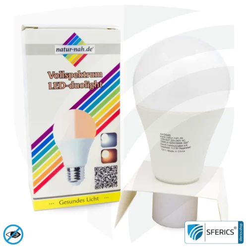 8 Watt LED Vollspektrum DuoLight | 3 Lichtfarben auf Klick: Tageslicht + Warmlicht + Neutrallicht, 700 Lumen | CRI 95 | flimmerfrei | E27 | Business Qualität 19 8 Watt LED Vollspektrum DuoLight | 3 Lichtfarben auf Klick: Tageslicht + Warmlicht + Neutrallicht, 700 Lumen | CRI 95 | flimmerfrei | E27 | Business Qualität