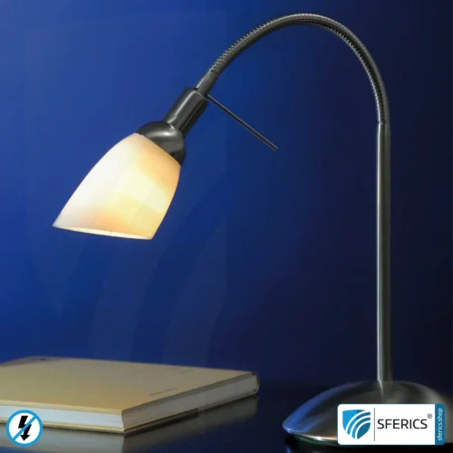 Geschirmte Lichtdusche | Tischleuchte für den Schreibtisch | Reflektorglas aus handgefertigtem Opalglas | E14 Fassung 7 Geschirmte Lichtdusche | Tischleuchte für den Schreibtisch | Reflektorglas aus handgefertigtem Opalglas | E14 Fassung