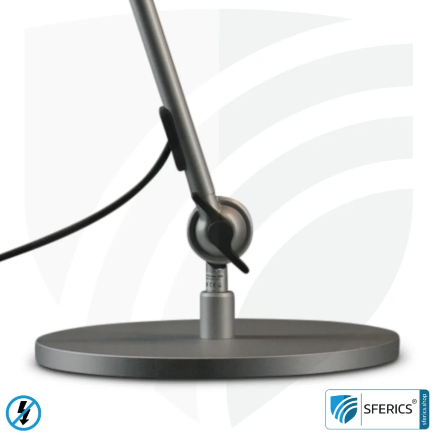 Tischfuss Fixierung der geschirmten Lampe für Schreibtisch, Arbeitsplatz oder Werkstatt | Design SILBER.