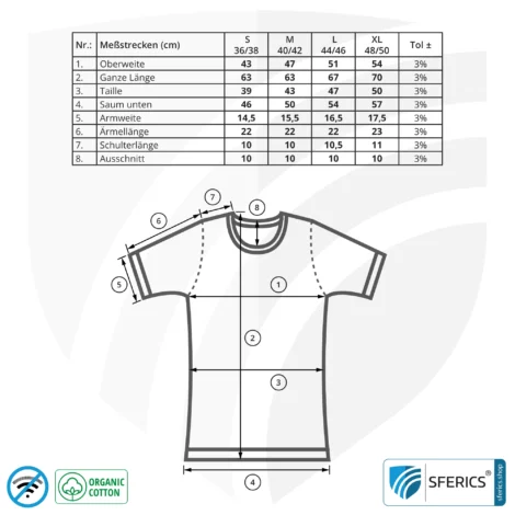 Abschirmendes ANTIWAVE Shirt für Damen | 1/4 Kurzarm | Schutz bis zu 30 dB vor HF Elektrosmog (Handy, WLAN, LTE) | Ideal für elektrosensible Menschen.