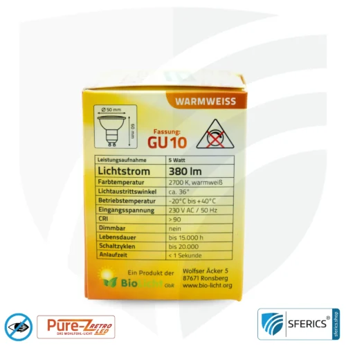 5 Watt LED Spot Pure-Z-Retro | Hell wie 40 Watt, 380 Lumen | CRI >90 | flimmerfrei | warmweiß | GU10 17 5 Watt LED Spot Pure-Z-Retro | Hell wie 40 Watt, 380 Lumen | CRI über 90 | flimmerfrei | warmweiß | GU10