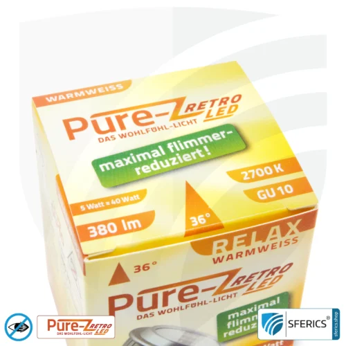 5 Watt LED Spot Pure-Z-Retro | Hell wie 40 Watt, 380 Lumen | CRI >90 | flimmerfrei | warmweiß | GU10 19 5 Watt LED Spot Pure-Z-Retro | Hell wie 40 Watt, 380 Lumen | CRI über 90 | flimmerfrei | warmweiß | GU10