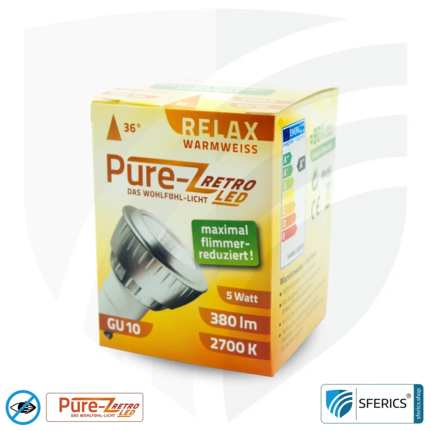 5 Watt LED Spot Pure-Z-Retro | Hell wie 40 Watt, 380 Lumen | CRI über 90 | flimmerfrei | warmweiß | GU10