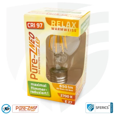 6,4 Watt LED Filament Pure-Z NEO | Hell wie 55 Watt, 650 Lumen | CRI 97 | flimmerfrei | warmweiß | E27 | klar