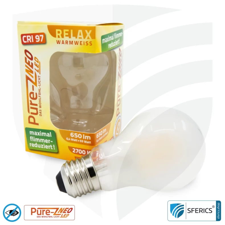 6,4 Watt LED Filament Pure-Z NEO | Hell wie 55 Watt, 650 Lumen | CRI 97 | flimmerfrei | warmweiß | E27 | matt