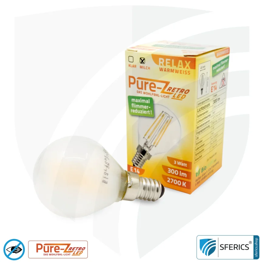 3 Watt LED Filament Pure-Z Retro | Hell wie 30 Watt, 300 Lumen | CRI über 90 | flimmerfrei | warmweiß | E14