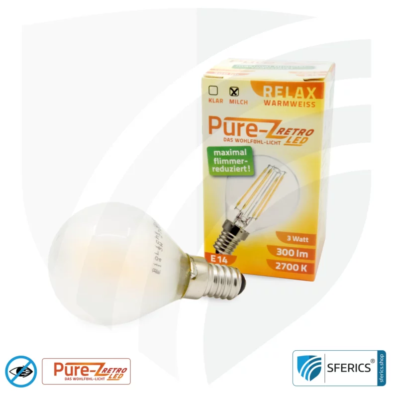 3 Watt LED Filament Pure-Z Retro | Hell wie 30 Watt, 300 Lumen | CRI >90 | flimmerfrei | warmweiß | E14