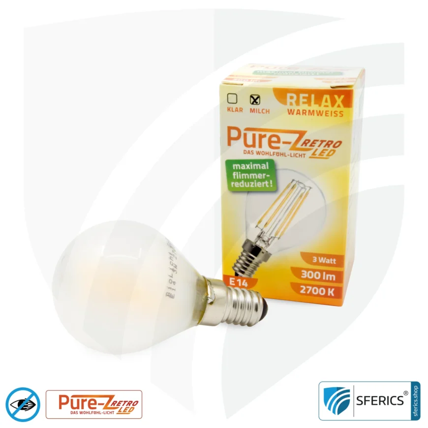 3 Watt LED Filament Pure-Z Retro | Hell wie 30 Watt, 300 Lumen | CRI über 90 | flimmerfrei | warmweiß | E14