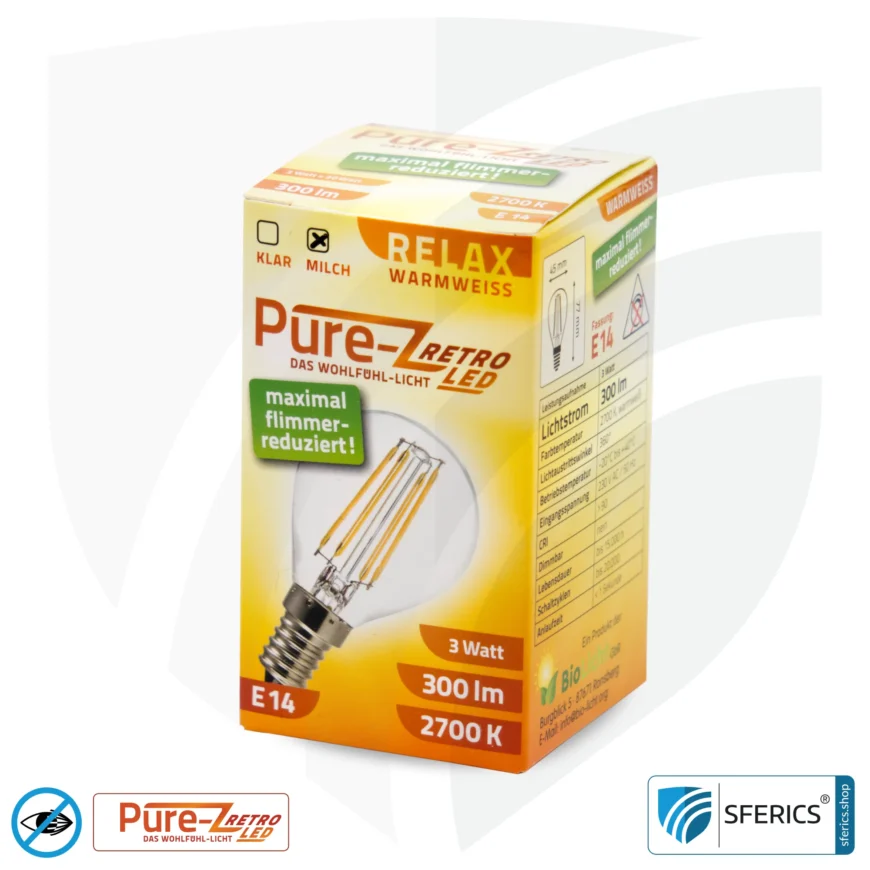 3 Watt LED Filament Pure-Z Retro | Hell wie 30 Watt, 300 Lumen | CRI über 90 | flimmerfrei | warmweiß | E14