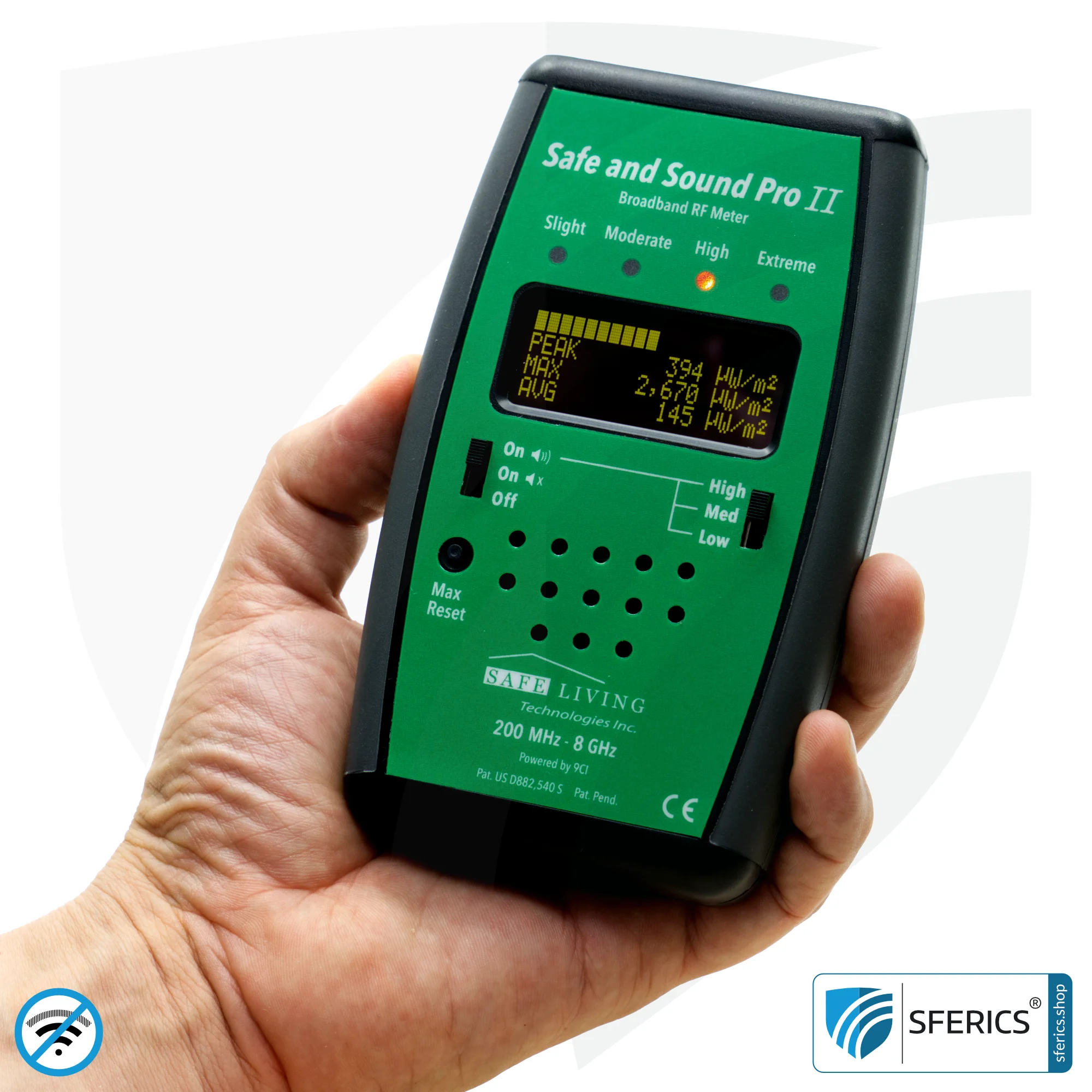 SAFE AND SOUND PRO 2 Elektrosmog Detektor | Einzigartiger Messbereich bis 2.500.000 µW/m² | Semiprofi Breitband HF Messgerät für Einsteiger | Erkennung von EMF Funkstrahlung bis 8 GHz, inklusive 5G!