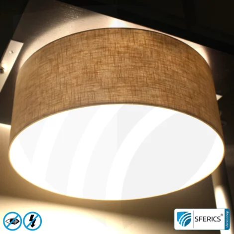 Geschirmte Deckenleuchte LA-DL47 | Lampenschirm aus Leinen natur | inkl. 6 baubiologisch optimierte, flimmerfreie LED Leuchtmittel | G9 Fassung
