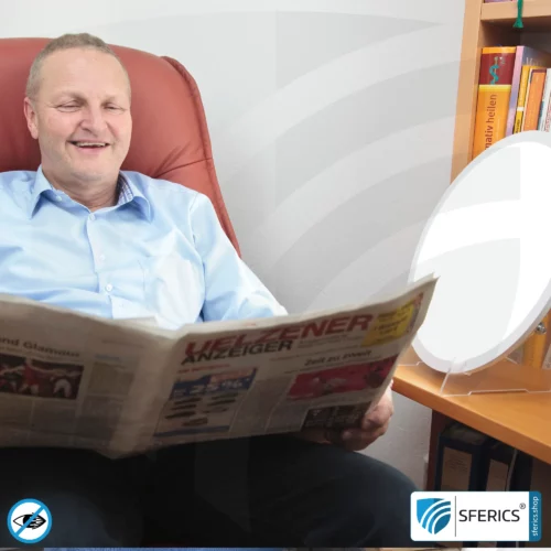 LED Wohlfühl Tageslichtlampe LENA 500 | vitalisierende Lichtdusche + Lichttherapie bei Lichtmangel | Wirkungsvoll gegen Winterblues | Vollspektrum Tageslicht mit 10.000 Lux ab 40 cm Abstand | dimmbar | flimmerfrei | CRI >95 | stellend und hängend anwendbar 15 LED Wohlfühl Tageslichtlampe LENA | vitalisierende Lichtdusche + Lichttherapie bei Lichtmangel | Vollspektrum Tageslicht bis zu 10.000 Lux | dimmbar | flimmerfrei | CRI über 95 | stellend und hängend anwendbar