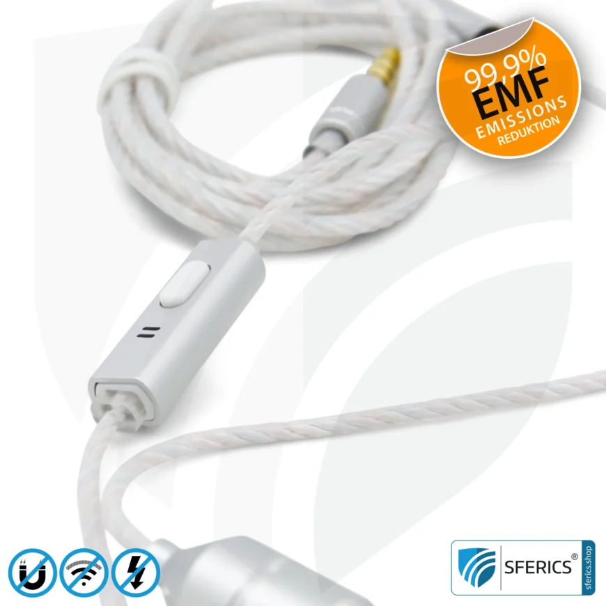 Luftkabel In-Ear Stereo Headset mit Mikrofon | Air Tube MINI | strahlungsfreie Technologie ohne Elektrosmog | weiss-silber | mit Klinkenstecker