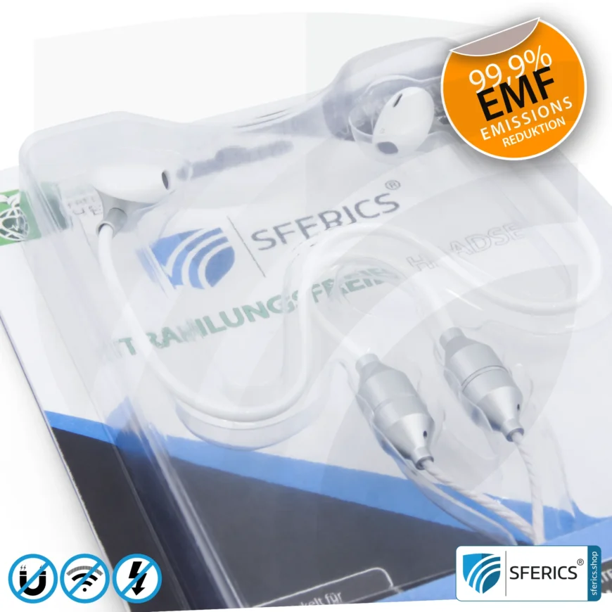 Luftkabel In-Ear Stereo Headset mit Mikrofon | Air Tube MINI | strahlungsfreie Technologie ohne Elektrosmog | weiss-silber | mit Klinkenstecker