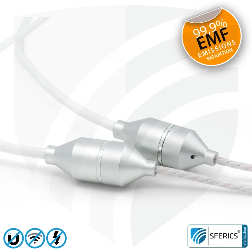 Luftkabel In-Ear Stereo Headset mit Mikrofon | Air Tube MINI | strahlungsfreie Technologie ohne Elektrosmog | weiss-silber | mit Klinkenstecker