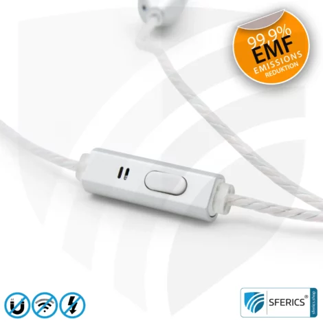 Luftkabel In-Ear Stereo Headset mit Mikrofon | Variante SFERICS® SMART | Anti EMF Airtube Technologie ohne Elektrosmog | weiss-silber | Klinkenstecker