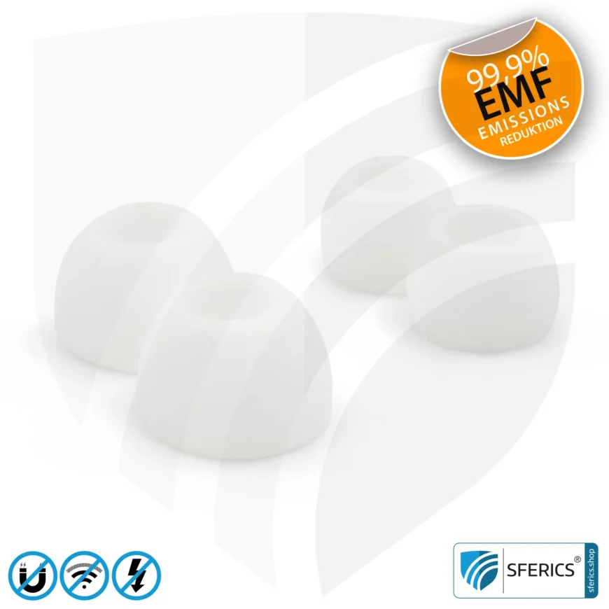 Luftkabel In-Ear Stereo Headset mit Mikrofon | Variante SFERICS® SMART | Anti EMF Airtube Technologie ohne Elektrosmog | weiss-silber | Klinkenstecker