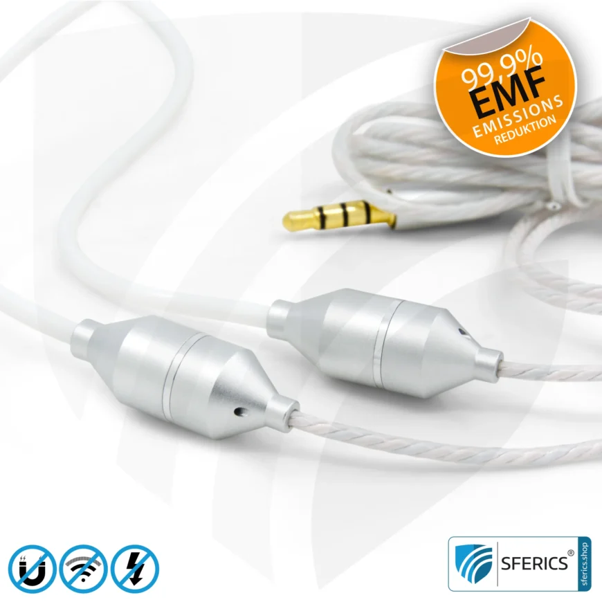 Luftkabel In-Ear Stereo Headset mit Mikrofon | Variante SFERICS® SMART | Anti EMF Airtube Technologie ohne Elektrosmog | weiss-silber | Klinkenstecker