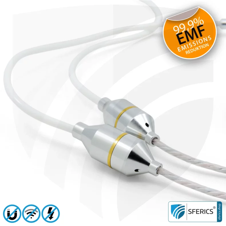 Luftkabel In-Ear Stereo Headset mit Mikrofon | Air Tube CLASSIC | strahlungsfreie Technologie ohne Elektrosmog | weiss-silber | mit Klinkenstecker