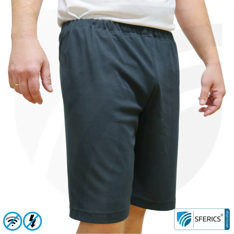 Abschirmende Shorts, schwarz | Schutz bis 40 dB vor HF Elektrosmog (Handy, WLAN, LTE) | strapazierfähig, aus Black-Jersey Abschirmstoff | 5G ready!