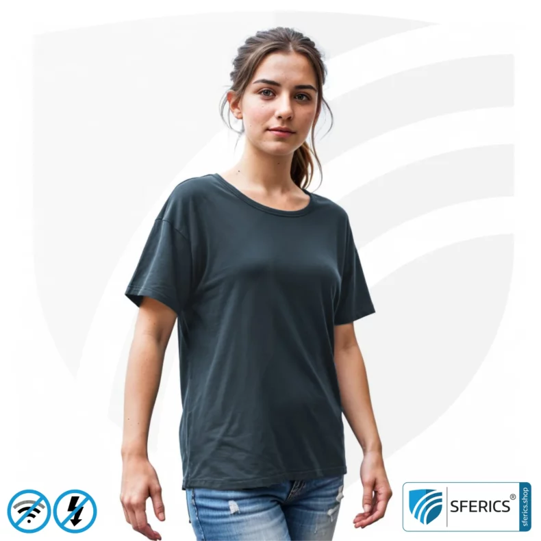 Abschirmendes T-Shirt | Schutz bis 40 dB vor HF Elektrosmog (Handy, WLAN, LTE) | strapazierfähig, aus Black-Jersey Abschirmstoff | 5G ready!