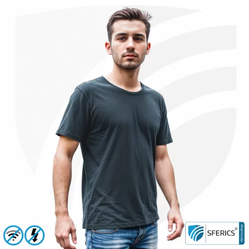 T-Shirt, abschirmend + schwarz  | Schutz bis 40 dB vor HF Elektrosmog (Handy, WLAN, LTE) | strapazierfähig, aus Black-Jersey Abschirmstoff | 5G ready!