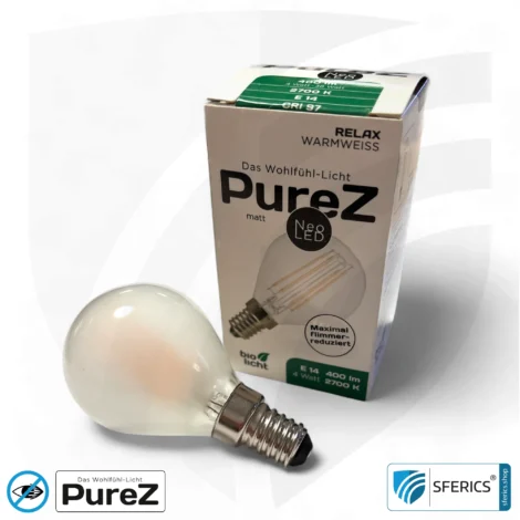 4 Watt LED Filament Pure-Z NEO | Hell wie 38 Watt, 400 Lumen | CRI 97 | flimmerfrei | warmweiß | E14