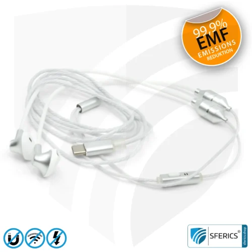 Strahlungsfreies SFERICS® ergonomisches In-Ear Stereo Kopfhörer | AirTube MINI mit USB C Stecker | Elektrosmog reduzierender Kopfhörer mit Luftkabel Technologie und leistungstarkem Mikrofon | weiss-silber (Kopie) 17 Luftkabel ergonomisch geformtes Stereo Headset mit Mikrofon | AirTube MINI | strahlungsfreie Technologie ohne Elektrosmog | weiss-silber | mit USB C Stecker für moderne Endgeräte
