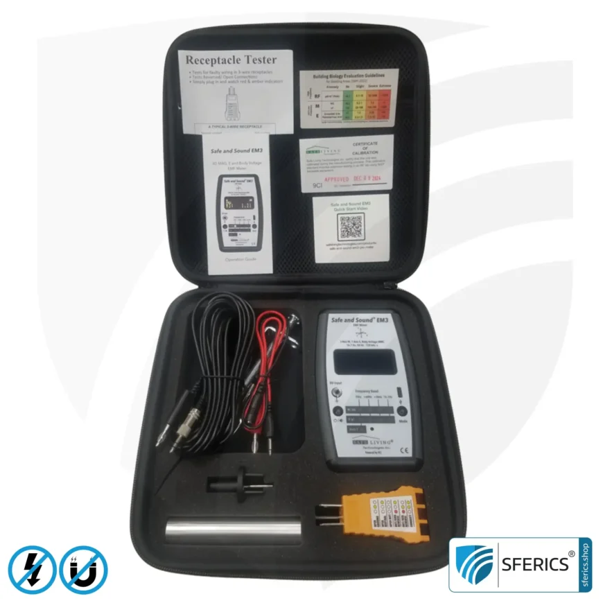 Safe & Sound EM3 Detektor | Frequenzbereich 16 Hz - 120 kHz | Hohe Empfindlichkeit ab 1 nT (0,01 mG) | 3D Magnetfeldmessung