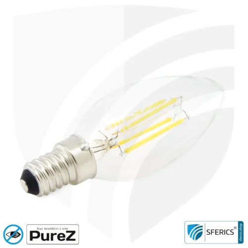 4 Watt LED Filament Kerze Pure-Z NEO | Hell wie 38 Watt, 400 Lumen | CRI 97 | flimmerfrei | warmweiß | E14