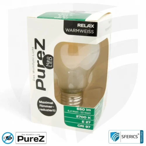 6,4 Watt LED Filament Pure-Z NEO | Hell wie 55 Watt, 650 Lumen | CRI 97 | flimmerfrei | warmweiß | E27 | matt