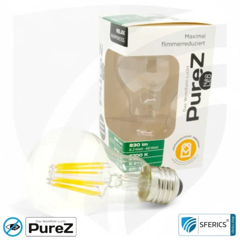 8,2 Watt LED Filament Pure-Z NEO | Hell wie 66 Watt, 830 Lumen | CRI 97 | flimmerfrei | warmweiß | E27 | klar