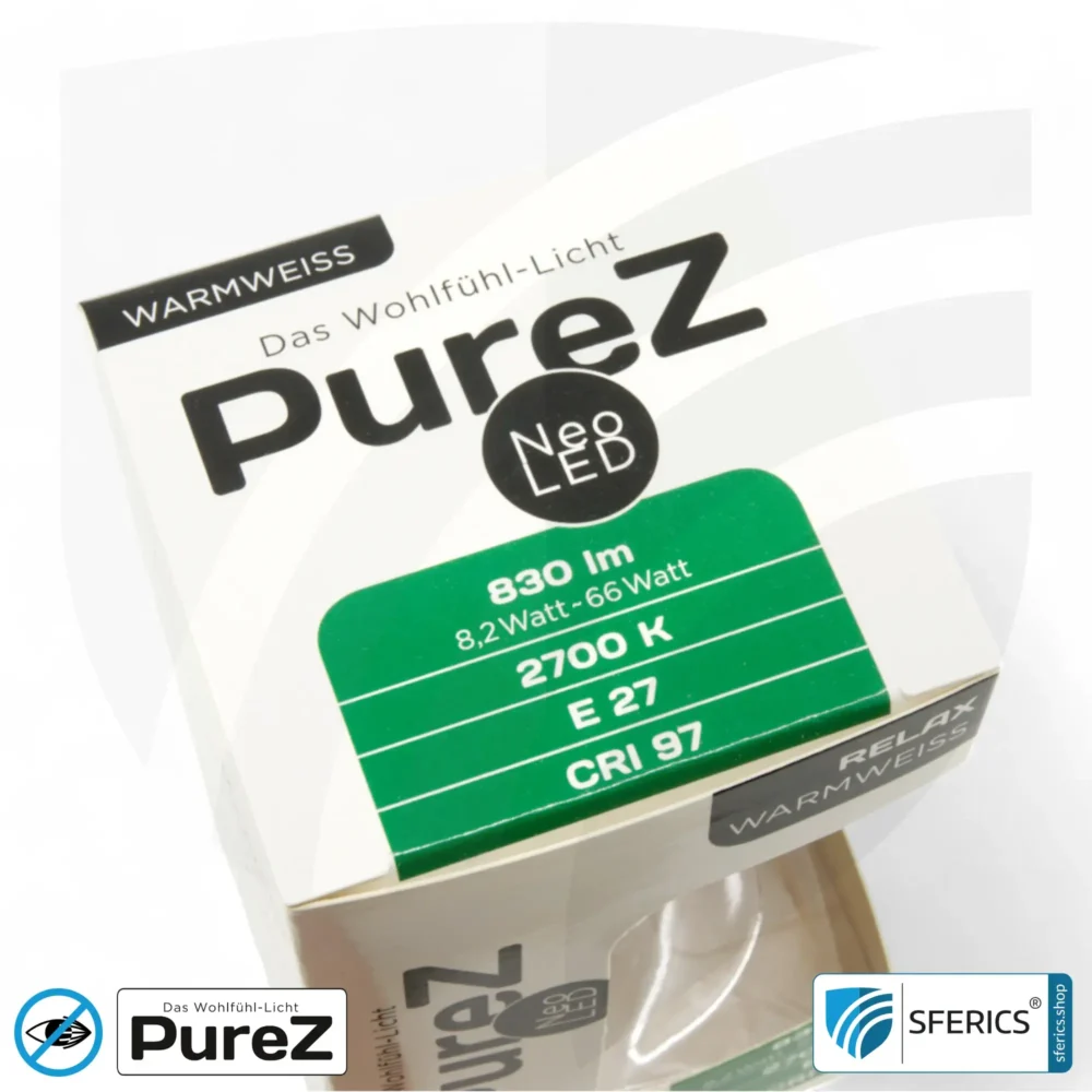 8,2 Watt LED Filament Pure-Z NEO | Hell wie 66 Watt, 830 Lumen | CRI 97 | flimmerfrei | warmweiß | E27 | klar