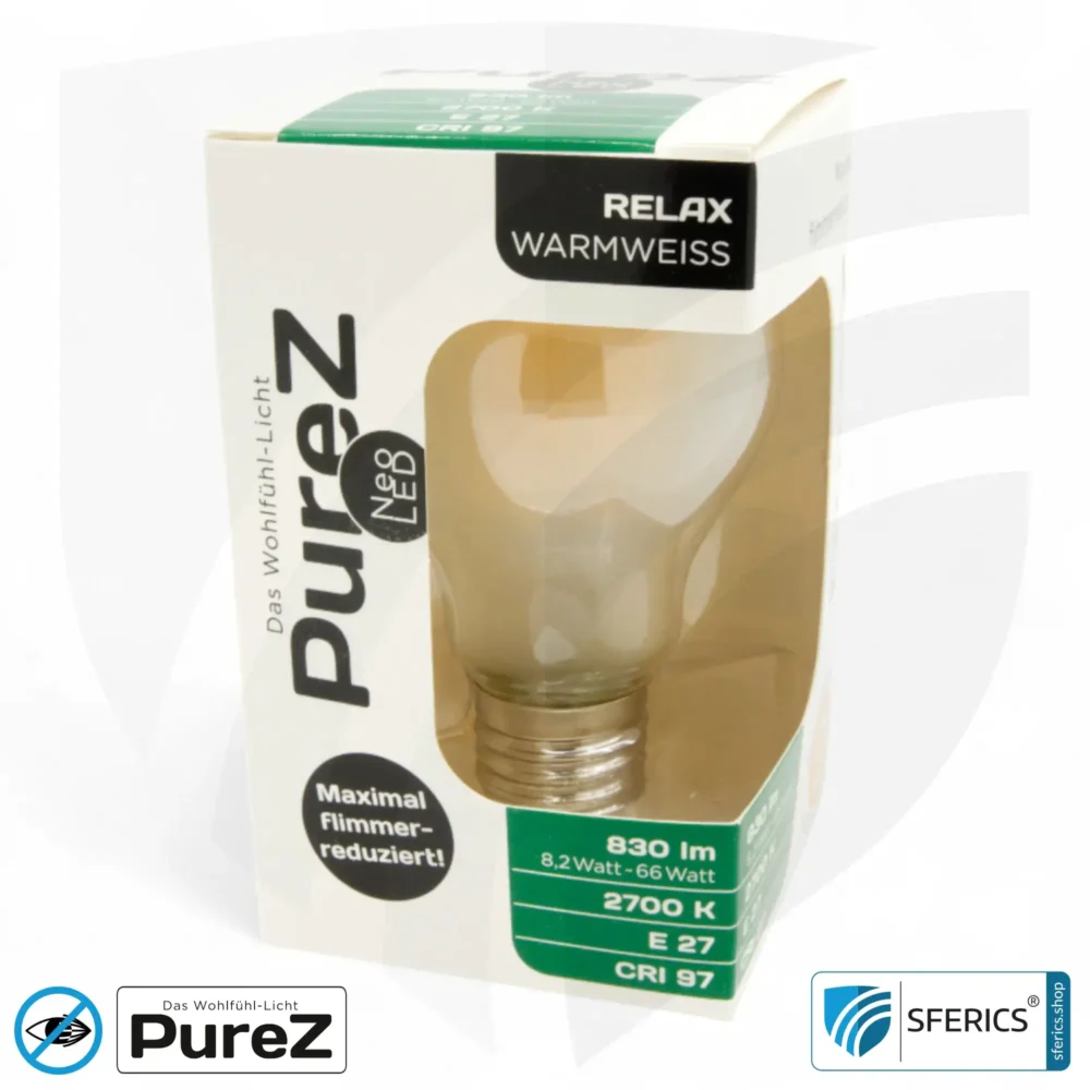 8,2 Watt LED Filament Pure-Z NEO | Hell wie 66 Watt, 830 Lumen | CRI 97 | flimmerfrei | warmweiß | E27 | matt