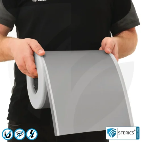 Magnetfeld Abschirmfolie M2A | sehr dünne, zweilagige Folie zur wirkungsvollen Magnetfeld Abschirmung | Aluminiumoberfläche für sehr hohe HF Schirmdämpfung | 21 cm Breite | erdbar