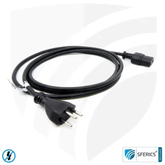 Geschirmtes Kaltgerätekabel Typ J mit C13 Stecker (Schweiz, Liechtenstein, ...) | schwarz | 2 Meter | Kaltgeräteanschlußleitung zur Abschirmung elektrischer und magnetischer Wechselfelder NF