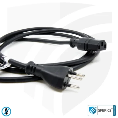 Geschirmtes Kaltgerätekabel Typ J mit C13 Stecker (Schweiz, Liechtenstein, ...) | schwarz | 2 Meter | Kaltgeräteanschlußleitung zur Abschirmung elektrischer und magnetischer Wechselfelder NF